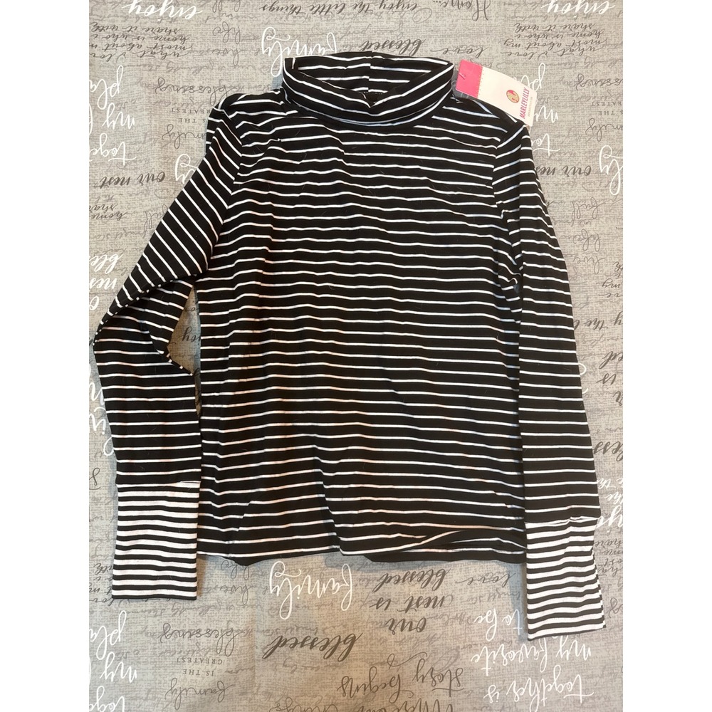Marley Lilly Womens Black White Striped Layering Turtleneck XS LIN8048193 NWT